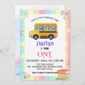 おもしろい恐竜の新学期バス虹の誕生日 サンキューカード (正面/裏面)