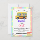 おもしろい恐竜の新学期バス虹の誕生日 サンキューカード (正面)