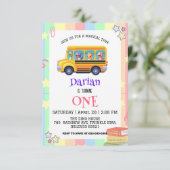 おもしろい恐竜の新学期バス虹の誕生日 サンキューカード (スタンド正面)