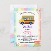 おもしろい恐竜の新学期バス虹の誕生日 サンキューカード (正面/裏面)