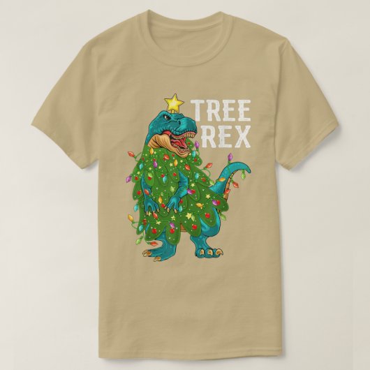 おもしろい恐竜の木の再クリスマスライトツリー恐竜C Tシャツ (デザイン正面)
