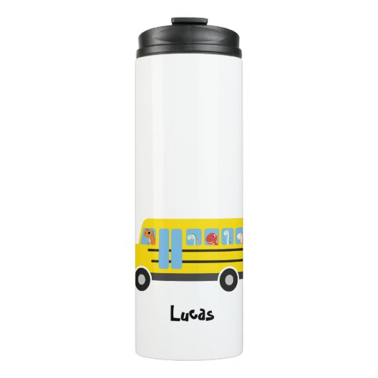 おもしろい恐竜の準備ができて新学期バスの少年の子供 タンブラー (正面)