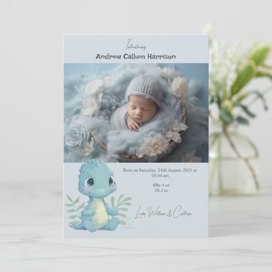 おもしろい恐竜の赤ちゃん男の子の写真 出生発表 (スタンド正面)