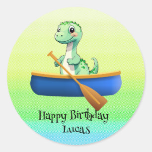 おもしろい恐竜カヤックのセーリング誕生日パーティー ラウンドシール