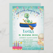 おもしろい恐竜カヤック子供の誕生日パーティーDIY名 招待状 (正面/裏面)