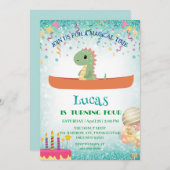 おもしろい恐竜カヤック子供の誕生日パーティーDIY名 招待状 (正面/裏面)