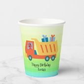 おもしろい恐竜ギフトトラック誕生日パーティーDIY名前 紙コップ (正面)