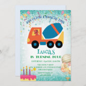 おもしろい恐竜セメントトラック誕生日パーティー名 シーズンカード (正面/裏面)