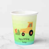 おもしろい恐竜トラクターのトラック誕生日パーティー少年 紙コップ (正面)
