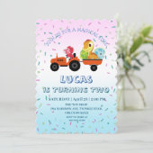 おもしろい恐竜トラクタートラック誕生日パーティーDIY名 招待状 (スタンド正面)