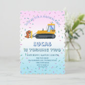 おもしろい恐竜トラクタートラック誕生日パーティーDIY名 招待状 (スタンド正面)