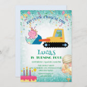 おもしろい恐竜トラクター誕生日パーティーDIY名前 シーズンカード (正面/裏面)