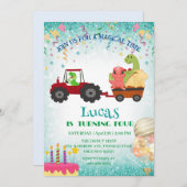 おもしろい恐竜トラクター誕生日パーティーDIY名前 シーズンカード (正面/裏面)