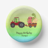 おもしろい恐竜トラクター誕生日パーティーDIY名前 ペーパーボウル (正面)