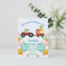 おもしろい恐竜トラクター誕生日パーティーDIY名前 ポストカード