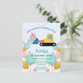 おもしろい恐竜トラクター誕生日パーティーDIY名前 ポストカード