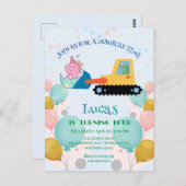 おもしろい恐竜トラクター誕生日パーティーDIY名前 ポストカード (正面/裏面)