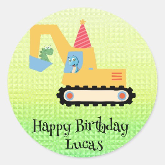 おもしろい恐竜トラクター誕生日パーティーDIY名前 ラウンドシール (正面)