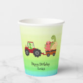 おもしろい恐竜トラクター誕生日パーティーDIY名前 紙コップ (正面)