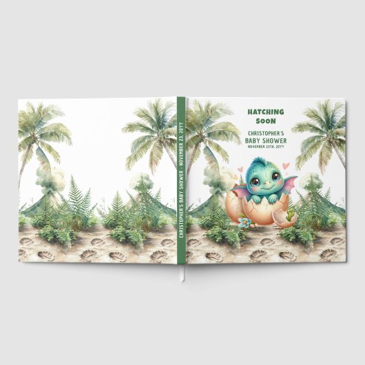 おもしろい恐竜ハッチングマンスーン赤ちゃんシャワーゲストブック ゲストブック (全面)