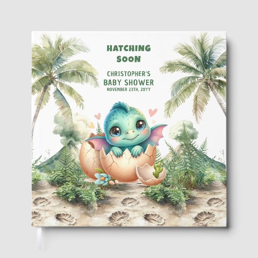 おもしろい恐竜ハッチングマンスーン赤ちゃんシャワーゲストブック ゲストブック (正面)