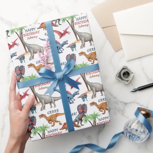 おもしろい恐竜パレードキッド誕生日 ラッピングペーパー (ギフト)
