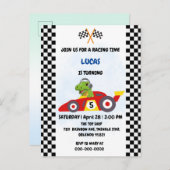 おもしろい恐竜レース車の男の子ゲーム誕生日パーティー インビテーションポストカード (正面/裏面)