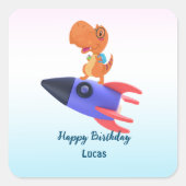 おもしろい恐竜ロケット戻る2学校誕生日会 スクエアシール (正面)