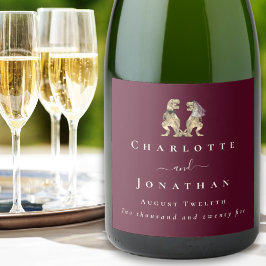 おもしろい恐竜結婚のブルゴーニュ&クリームカスタム スパークリングワインラベル