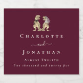 おもしろい恐竜結婚のブルゴーニュ&クリームカスタム スパークリングワインラベル (シングルラベル)