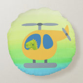 おもしろい恐竜飛んでいる黄色ヘリコプタパーティー ラウンドクッション (裏面)