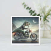 おもしろい恐竜、バイクに乗る恐竜の誕生日 招待状 (スタンド正面)