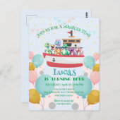 おもしろい恐竜 ヨット 誕生日パーティー DIY 名前 ポストカード (正面/裏面)