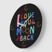おもしろい愛する月&バックブラック ラージ壁時計 (傾斜)