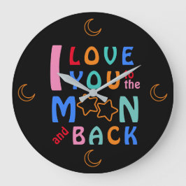 おもしろい愛する月&バックブラック ラージ壁時計