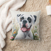 おもしろい愛する白いボクサーの犬の花 クッション (ブランケット)