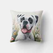 おもしろい愛する白いボクサーの犬の花 クッション (裏面)