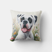 おもしろい愛する白いボクサーの犬の花 クッション (正面)