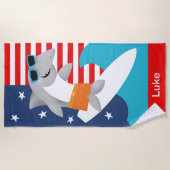 おもしろい愛カラフル国サーフィンシャークカラーブロック ビーチタオル (正面)