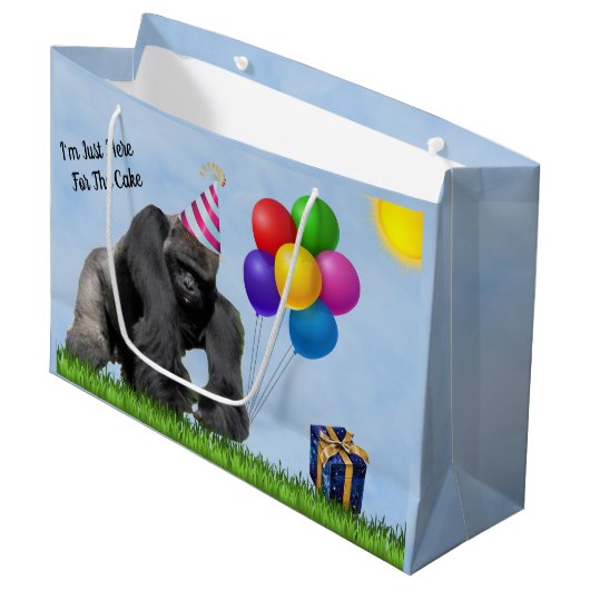 おもしろい愛ゴリラ誕生日ラージギフト ラージペーパーバッグ (正面アングル)