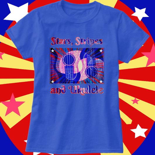 おもしろい愛国的なスター、ストライプ、ウクレレ音楽 Tシャツ