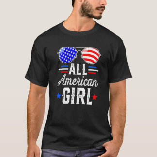 おもしろい愛国的7月4日キッズガールオールアメリカンガール Tシャツ
