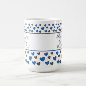 おもしろい感動的かわいい引用文、青と灰色のハート コーヒーマグカップ (中央)