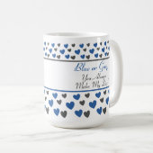 おもしろい感動的かわいい引用文、青と灰色のハート コーヒーマグカップ (正面右)