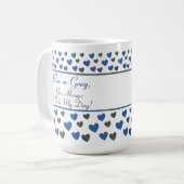 おもしろい感動的かわいい引用文、青と灰色のハート コーヒーマグカップ (正面左)