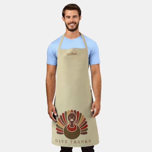 おもしろい感謝祭ターキーパーソナライズされたホリデイ エプロン (着用した状態)