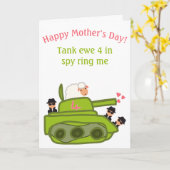 おもしろい戦車の羊のプーン漫画の母の日 カード (黄色い花)