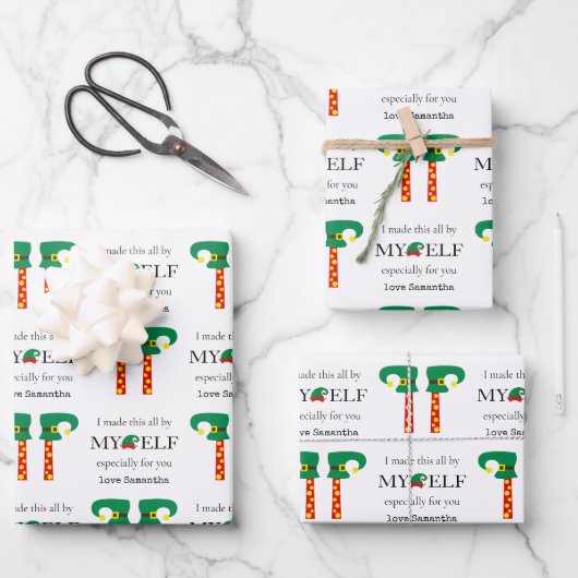 おもしろい手作りギフトの小妖精や小人名で作った ラッピングペーパーシート (正面)