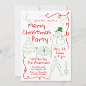 おもしろい手描きクリスマスパーティの招待状 招待状 (正面)