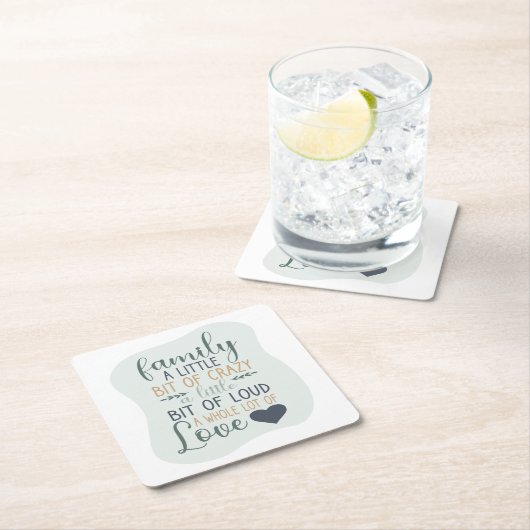 おもしろい手書きカラー編集可能ファミリ引用文 スクエアペーパーコースター (インサイチュ)